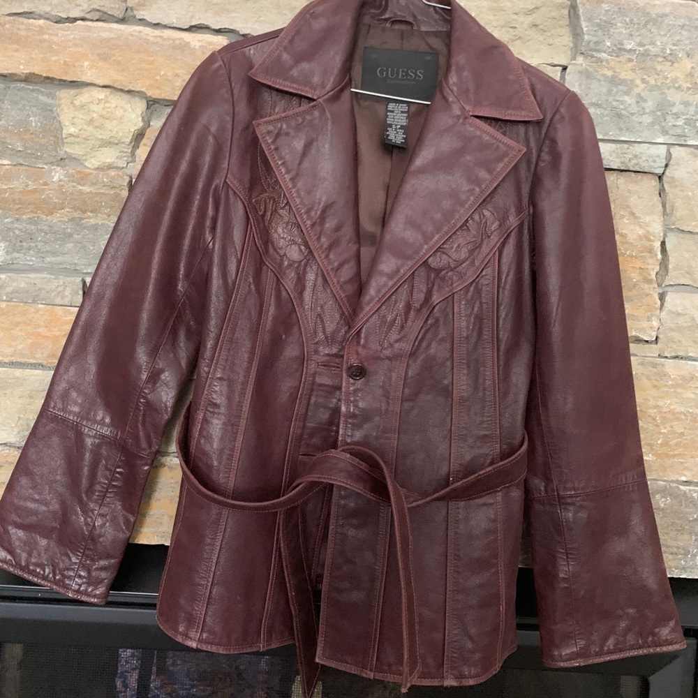 GUESS Women's Burgundy Leather Blazer